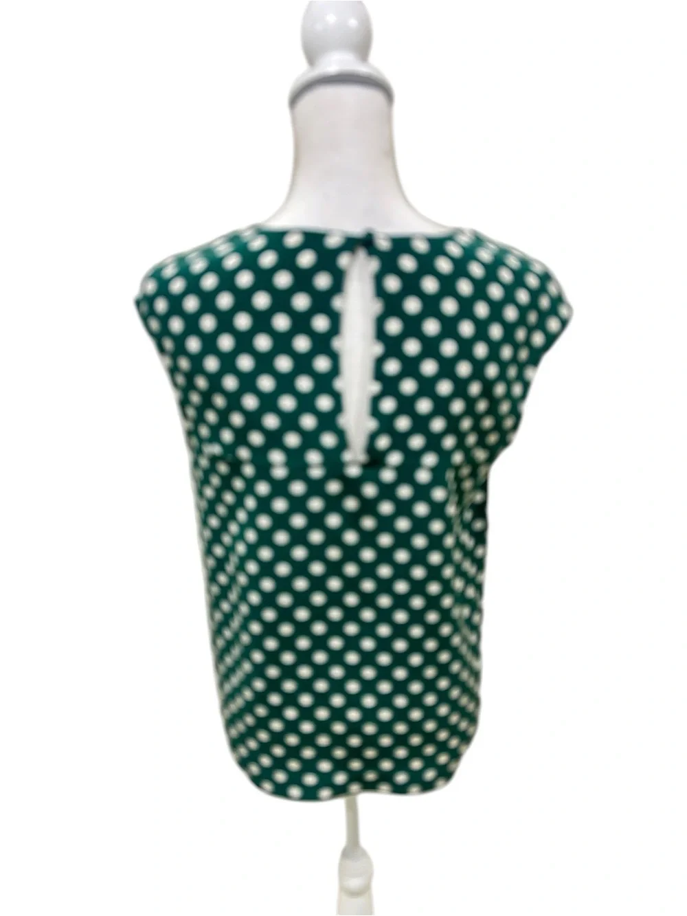 kate spade New York Green & White Polka Dot Cap-Sleeve silk blouse medium